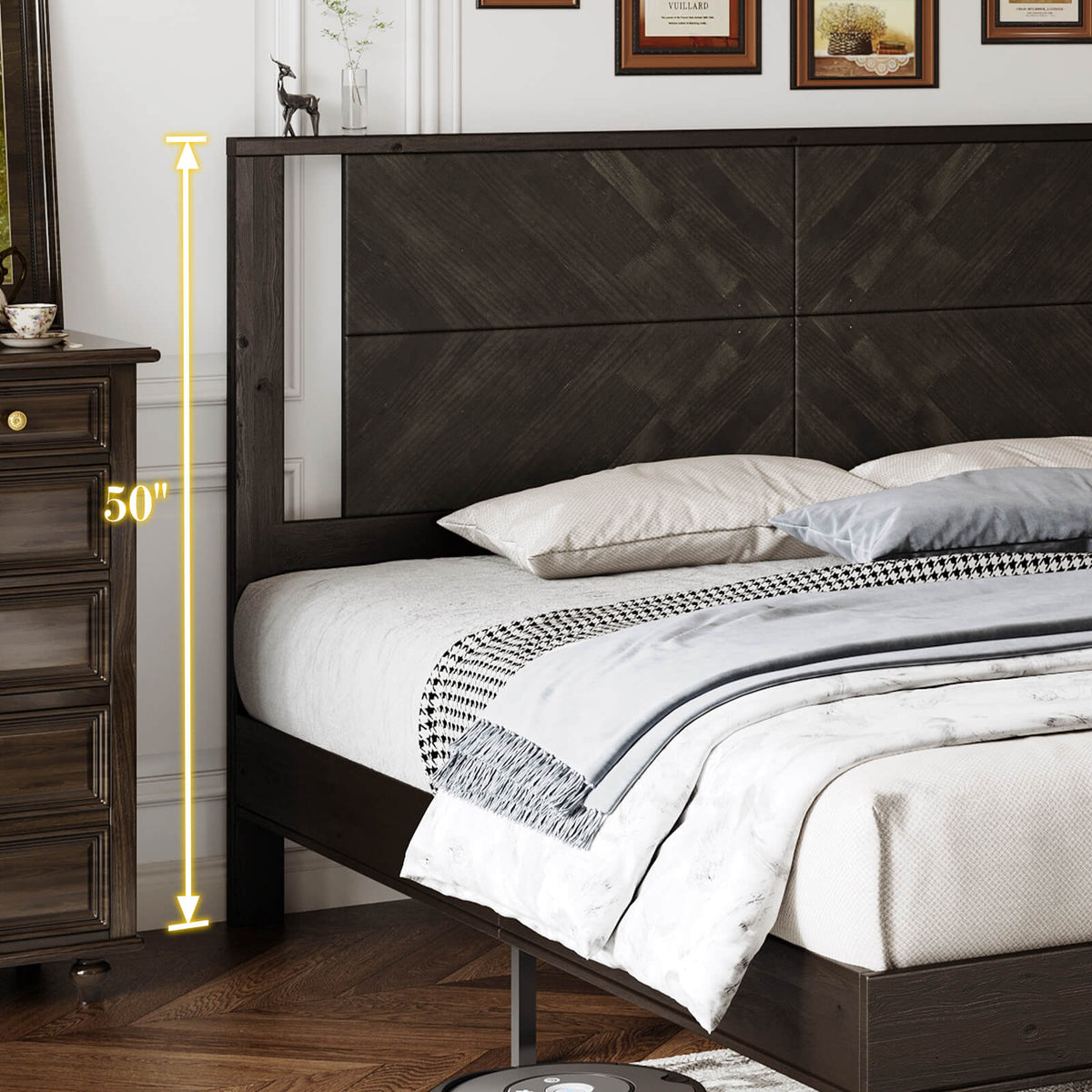 Lunel Queen Solid Wood Bed Frame-Black Brown