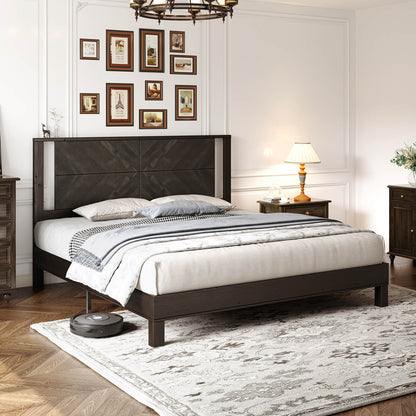 Lunel Queen Solid Wood Bed Frame-Black Brown
