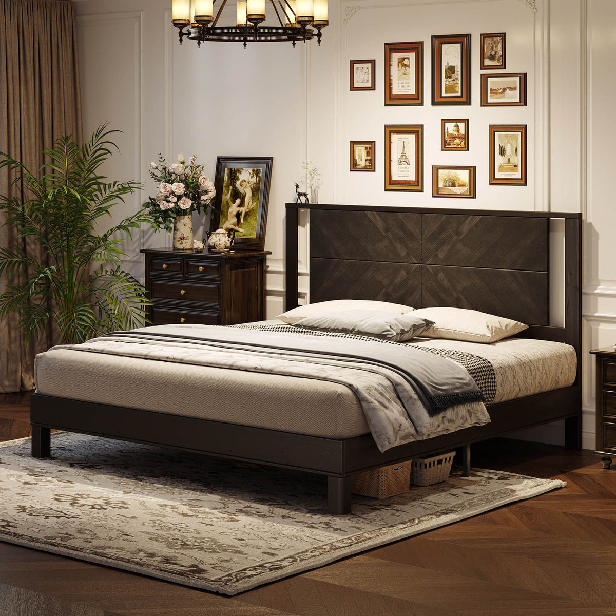 Lunel Queen Solid Wood Bed Frame-Black Brown
