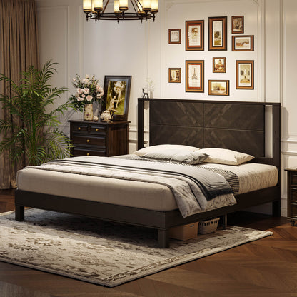 Lunel Queen Solid Wood Bed Frame-Black Brown