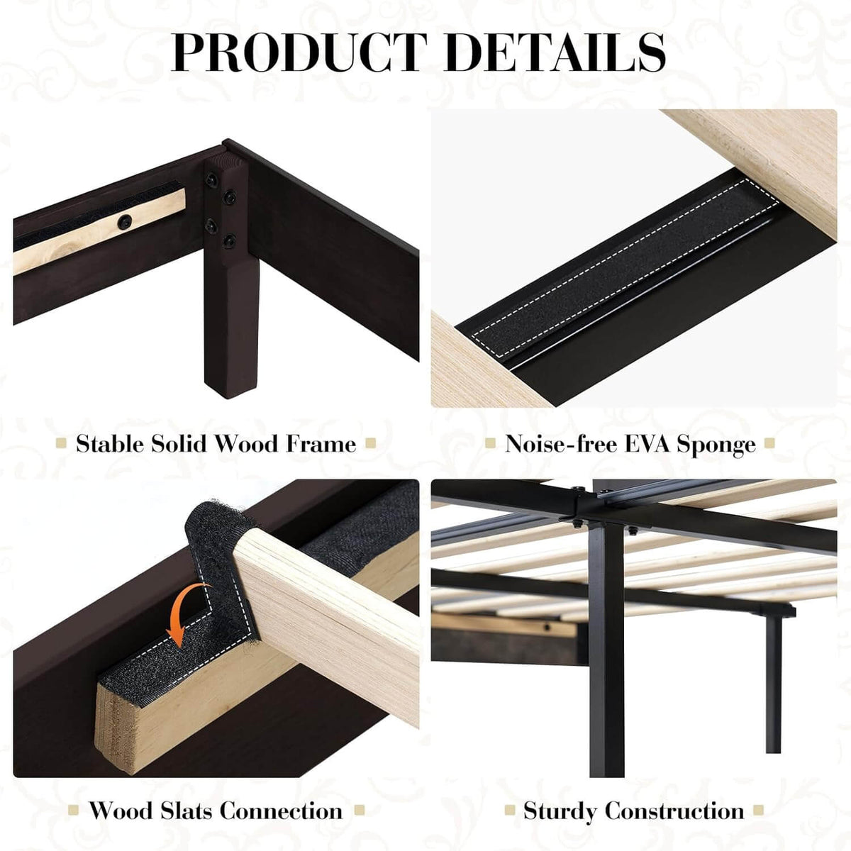 Lunel Queen Solid Wood Bed Frame-Black Brown