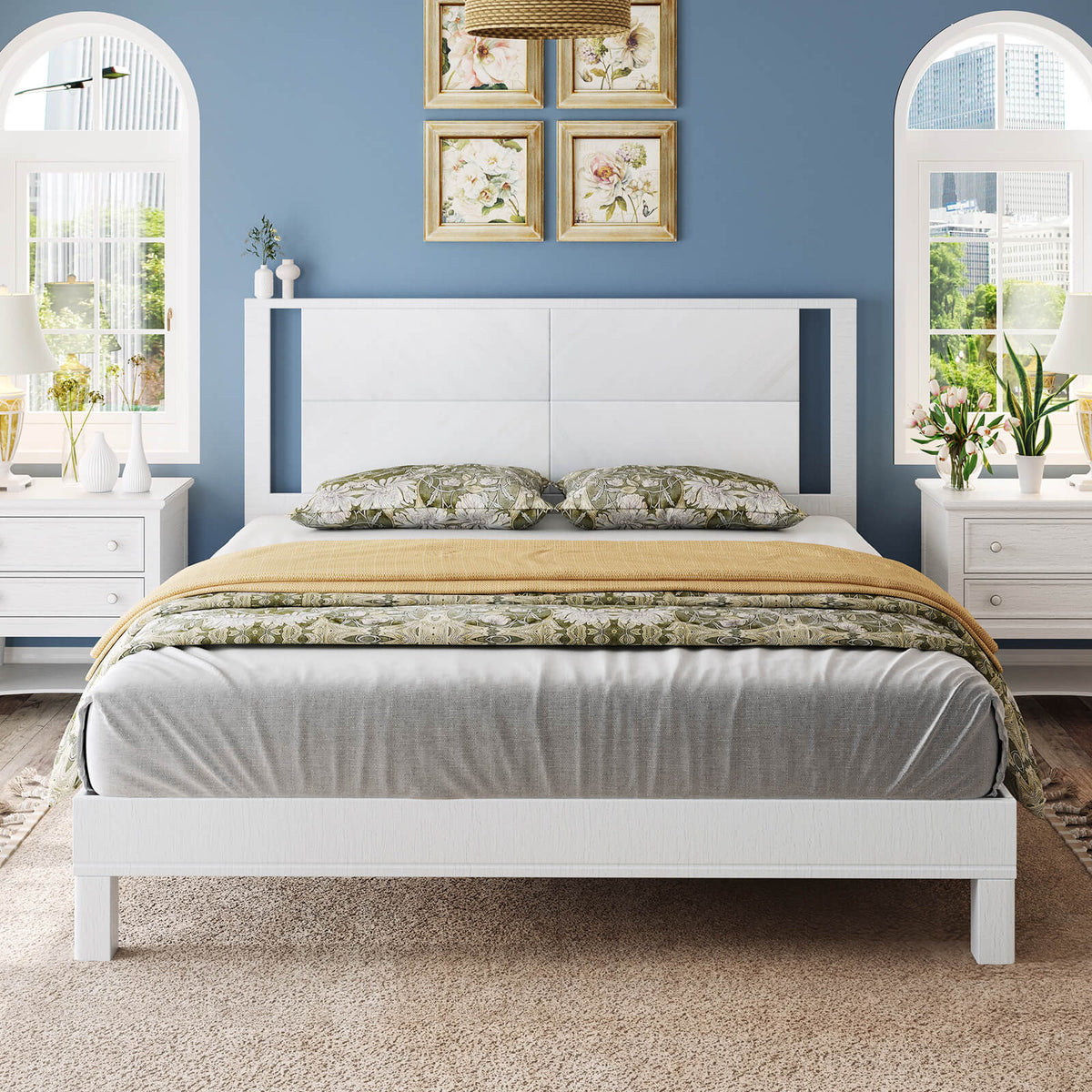 Lunel Queen Solid Wood Bed Frame-Antique White
