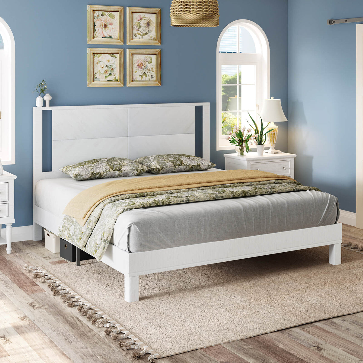 Lunel Queen Solid Wood Bed Frame-Antique White