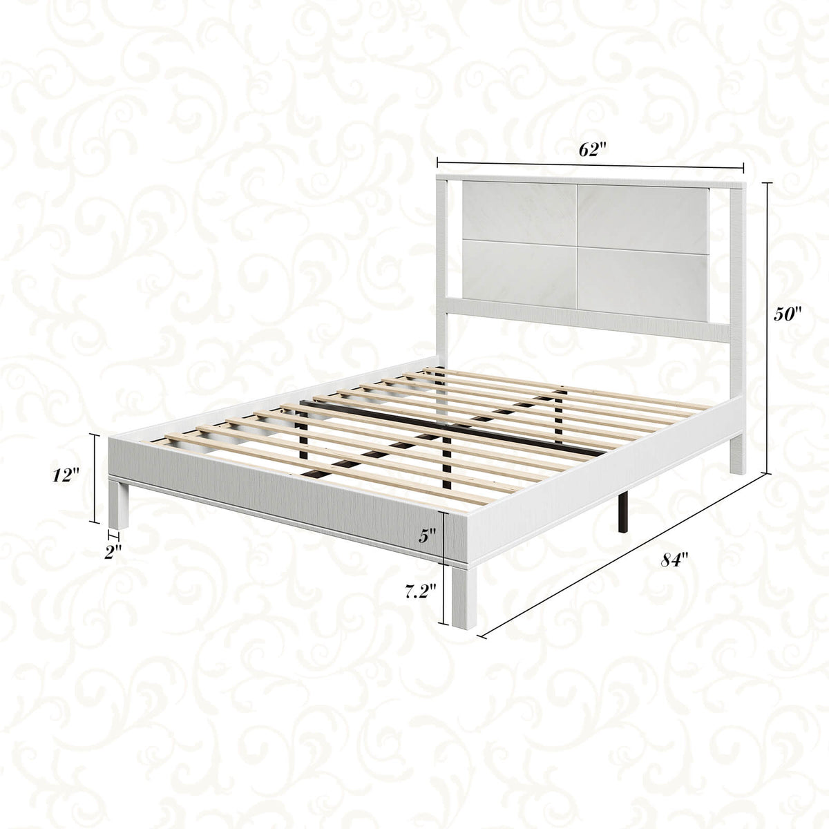 Lunel Queen Solid Wood Bed Frame-Antique White