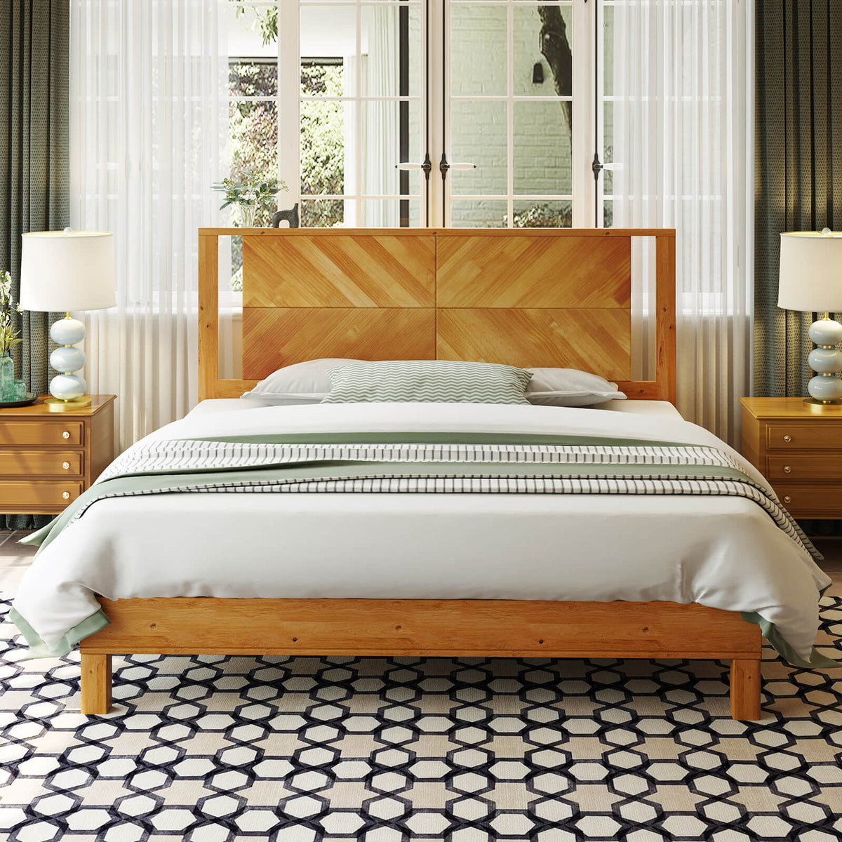 Lunel Queen Solid Wood Bed Frame-Yellowwish Brown