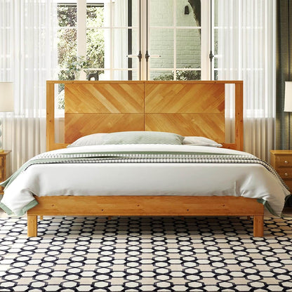 Lunel Queen Solid Wood Bed Frame-Yellowwish Brown