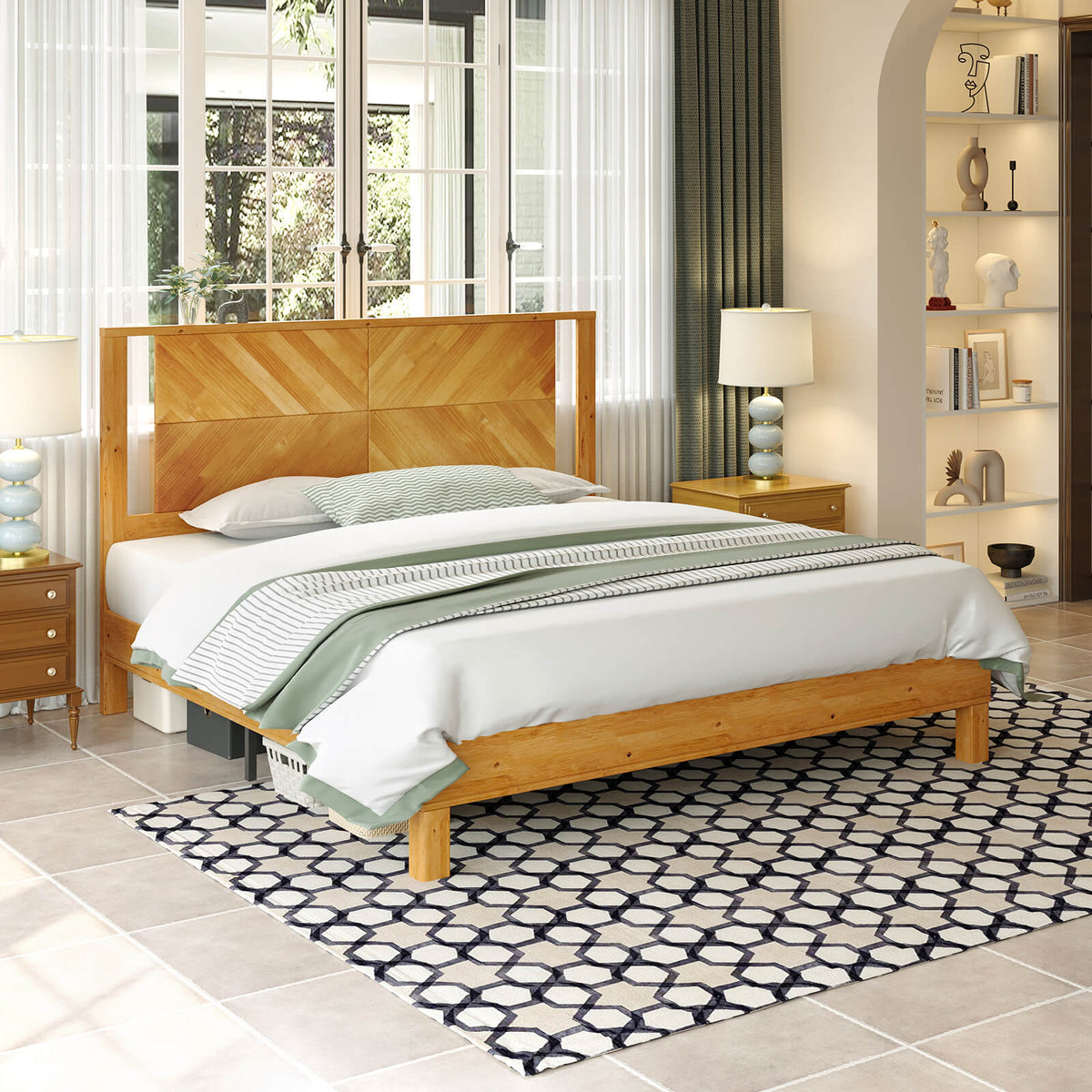 Lunel Queen Solid Wood Bed Frame-Yellowwish Brown