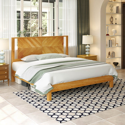 Lunel Queen Solid Wood Bed Frame-Yellowwish Brown