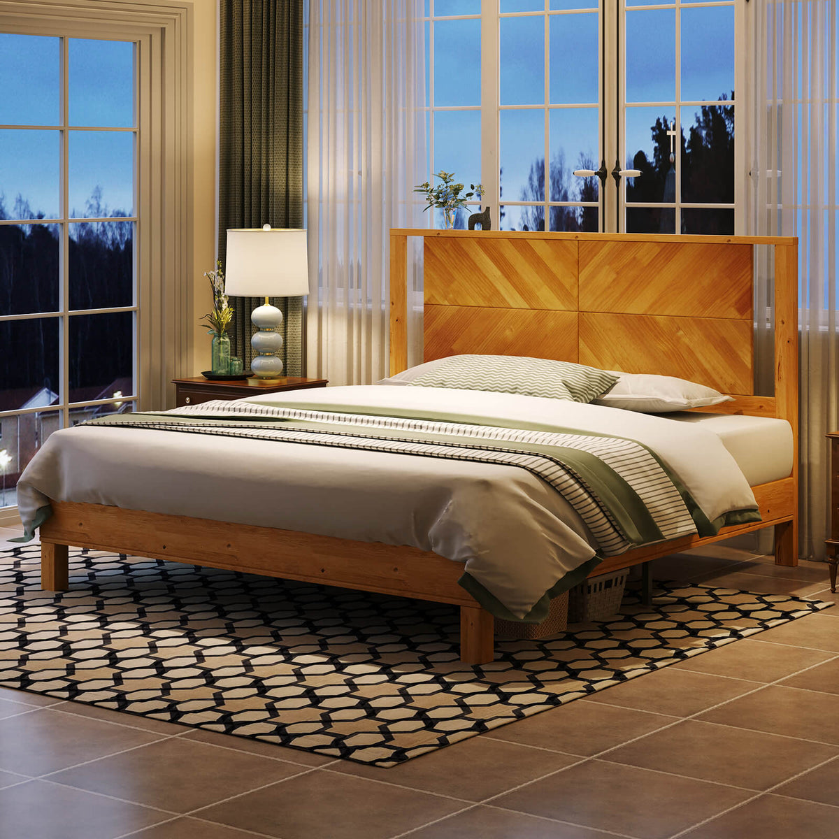 Lunel Queen Solid Wood Bed Frame-Yellowwish Brown