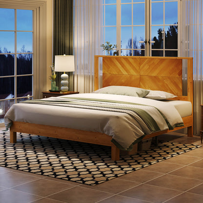 Lunel Queen Solid Wood Bed Frame-Yellowwish Brown