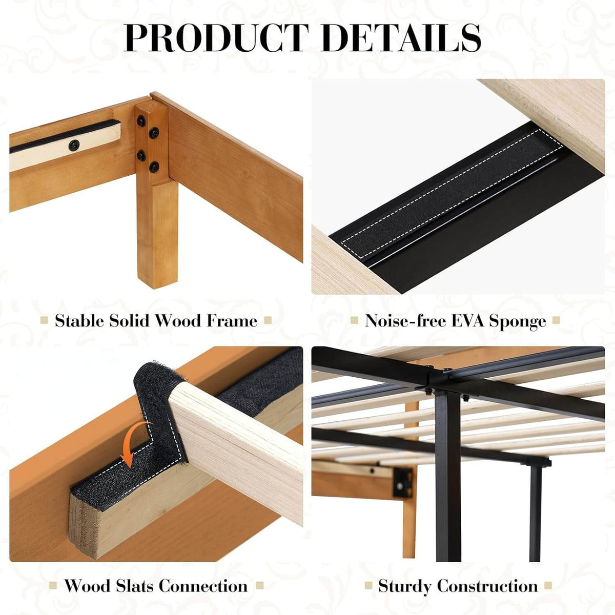 Lunel Queen Solid Wood Bed Frame-Yellowwish Brown