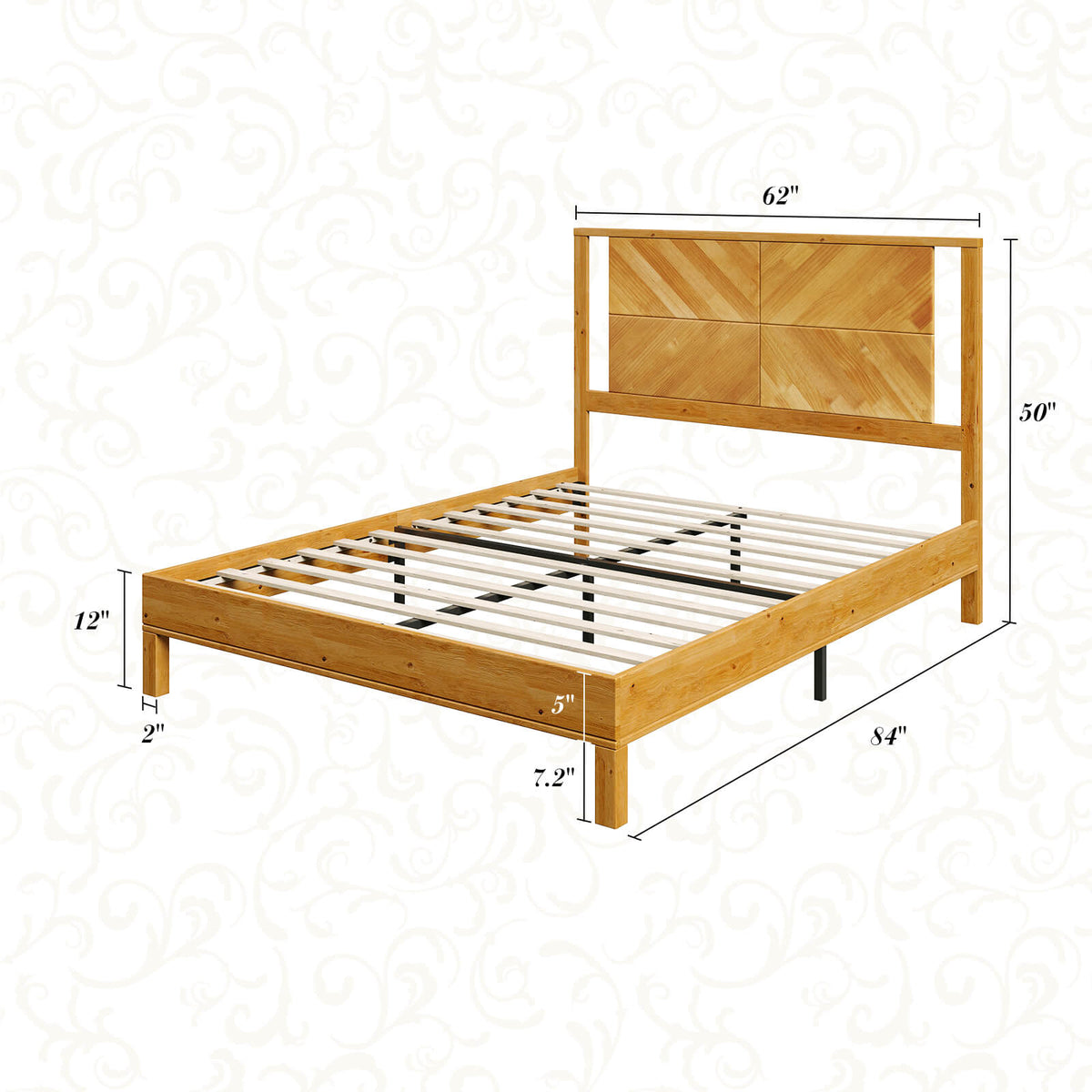 Lunel Queen Solid Wood Bed Frame-Yellowwish Brown