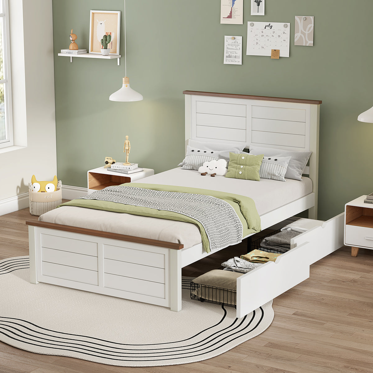 Allerton Solid Wood Storage Bed Frame -Twin / Antique White