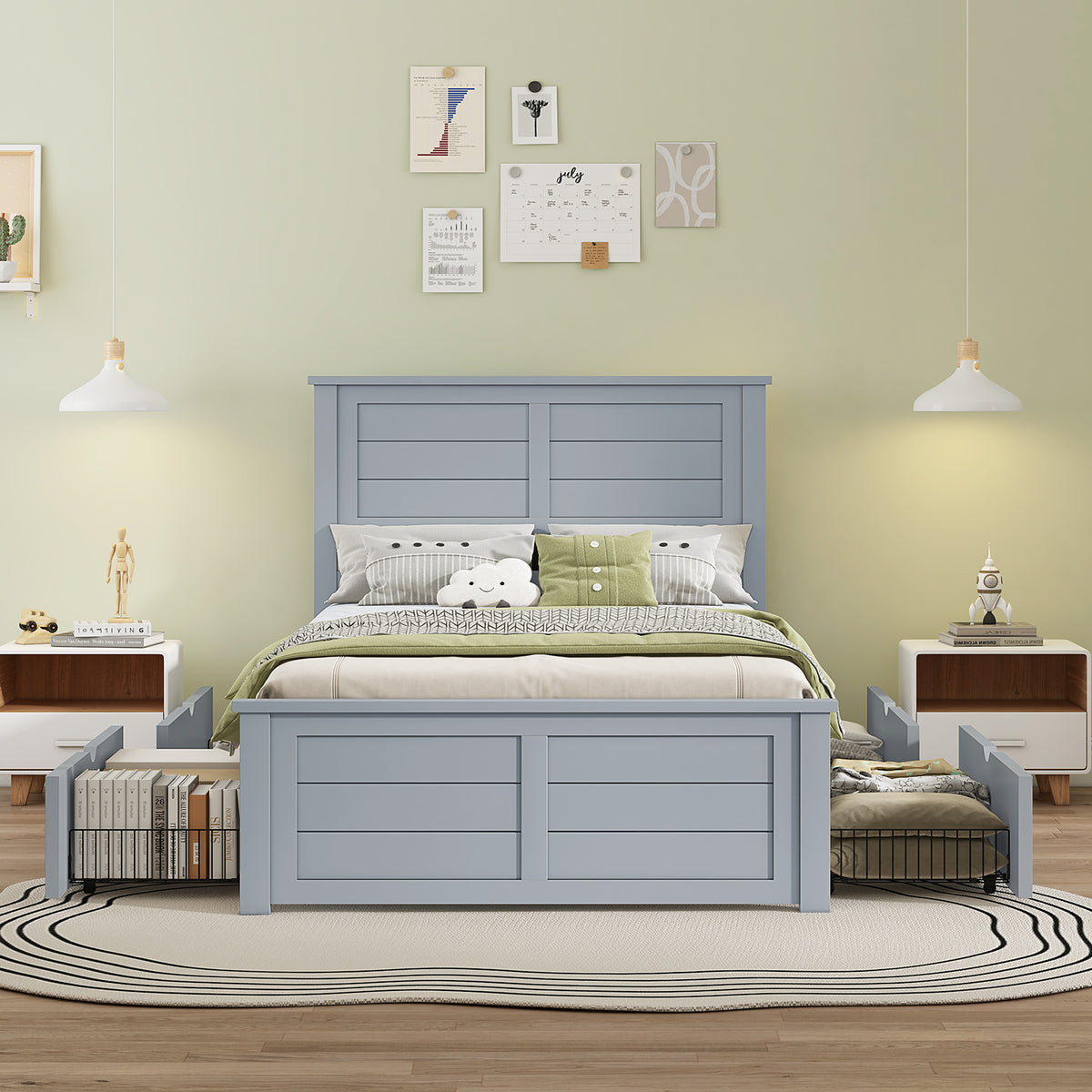 Allerton Solid Wood Storage Bed Frame -Twin / Grayish Blue