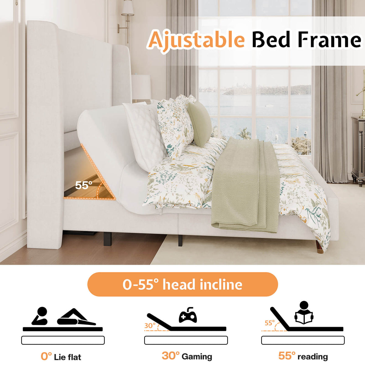 Luxora Slate Adjustable Bed Frame-White