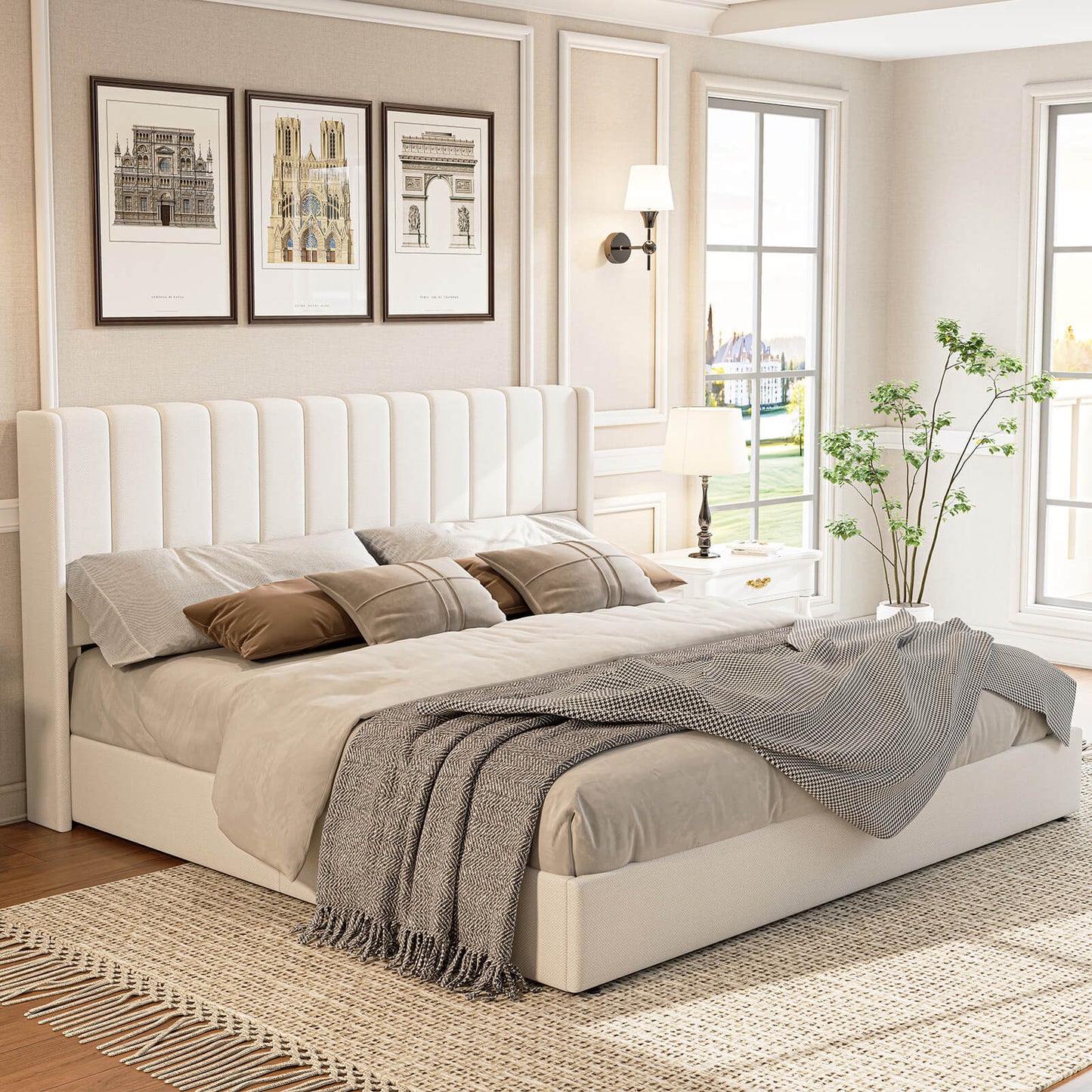 Brinley Lift Up Storage Bed Frame-Queen(White)
