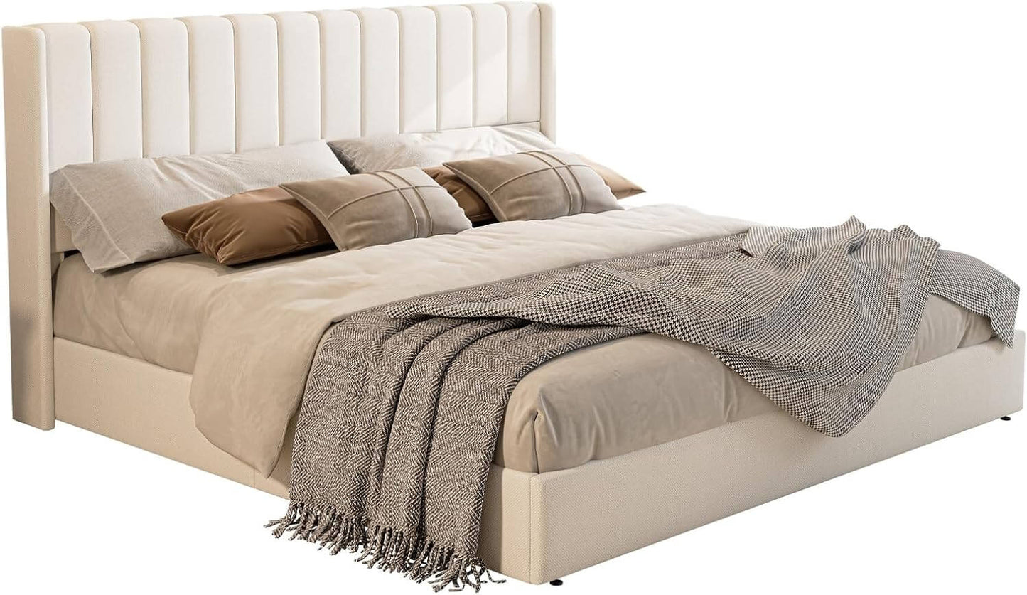 Brinley Lift Up Storage Bed Frame-Queen(White)