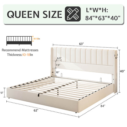 Brinley Lift Up Storage Bed Frame-Queen(White)
