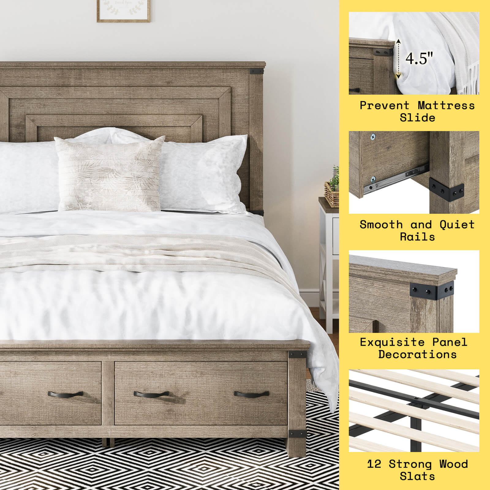 Quin Bed Frame Farmhouse Storage Bed - FullRusticGrey