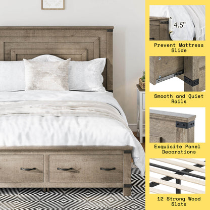 Quin Bed Frame Farmhouse Storage Bed - FullRusticGrey