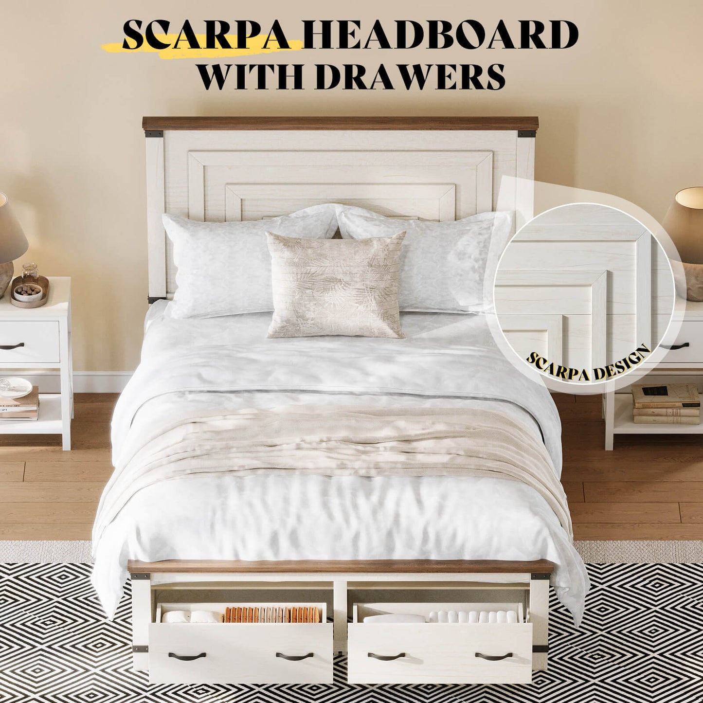 Quin Bed Frame Farmhouse Storage Bed - FullRusticWhite