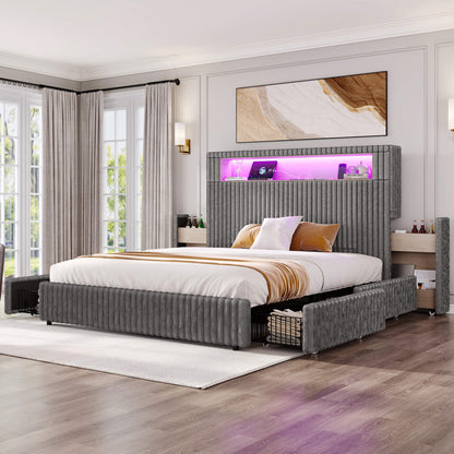Chic Faux-Fur Storage Bed Frame -King/Grey