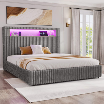 Chic Faux-Fur Storage Bed Frame -King/Grey