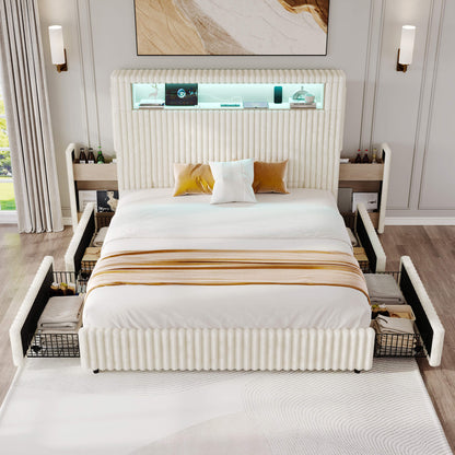Chic Faux-Fur Storage Bed Frame -Full/White