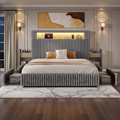 Chic Faux-Fur Storage Bed Frame -Queen/Grey