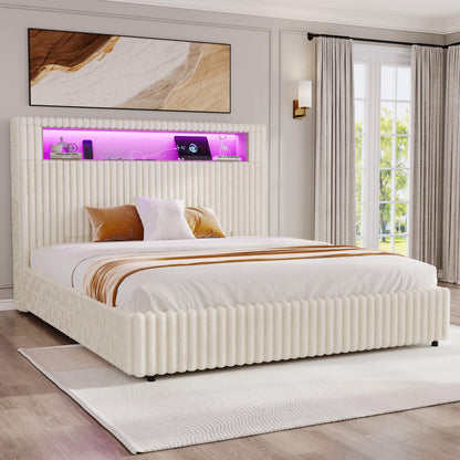 Chic Faux-Fur Storage Bed Frame -Queen/White