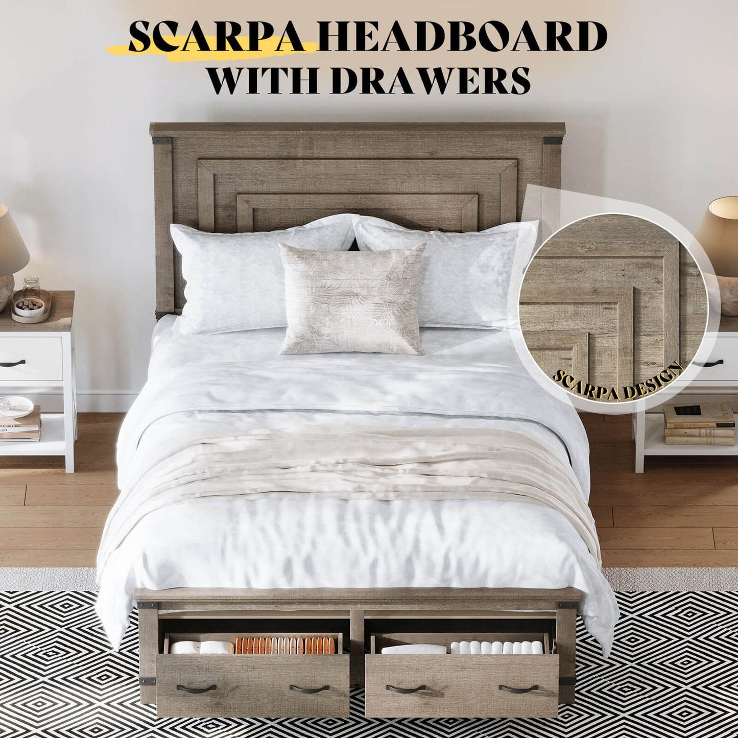 Quin Bed Frame Farmhouse Storage Bed - QueenRusticGrey