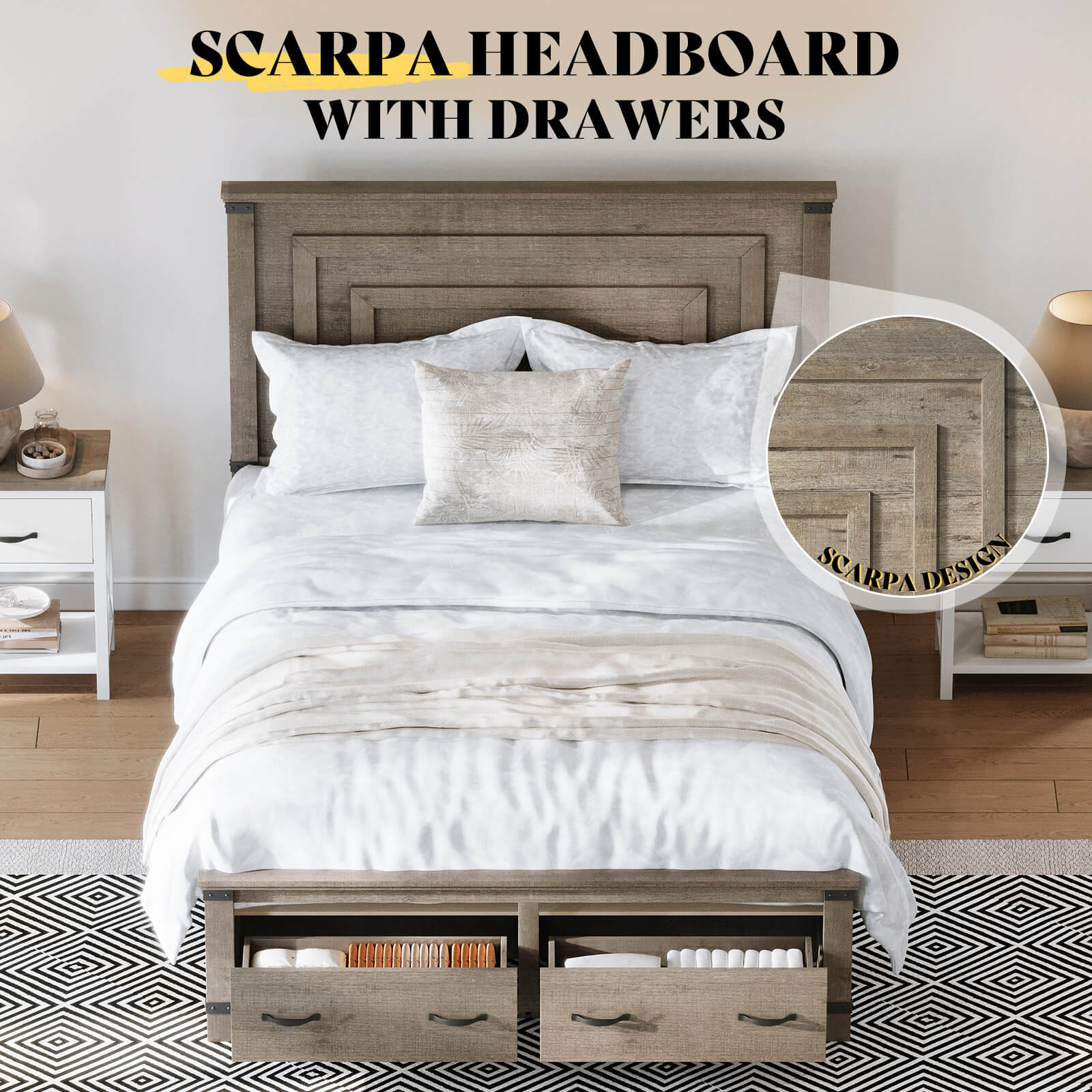 Quin Bed Frame Farmhouse Storage Bed - QueenRusticGrey