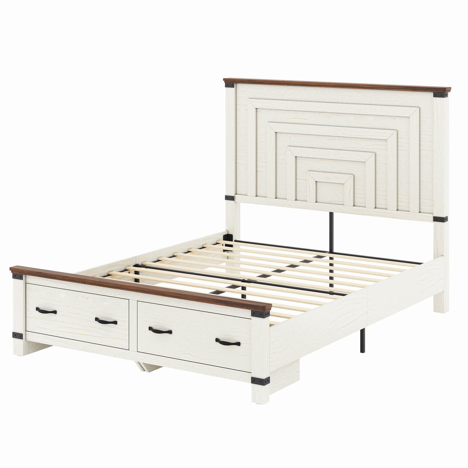 Quin Bed Frame Farmhouse Storage Bed - QueenRusticWhite