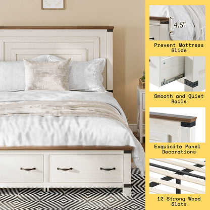 Quin Bed Frame Farmhouse Storage Bed - QueenRusticWhite