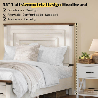 Quin Bed Frame Farmhouse Storage Bed - QueenRusticWhite