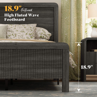 Fluvia Modern Fluted Wood Bed Frame-Black
