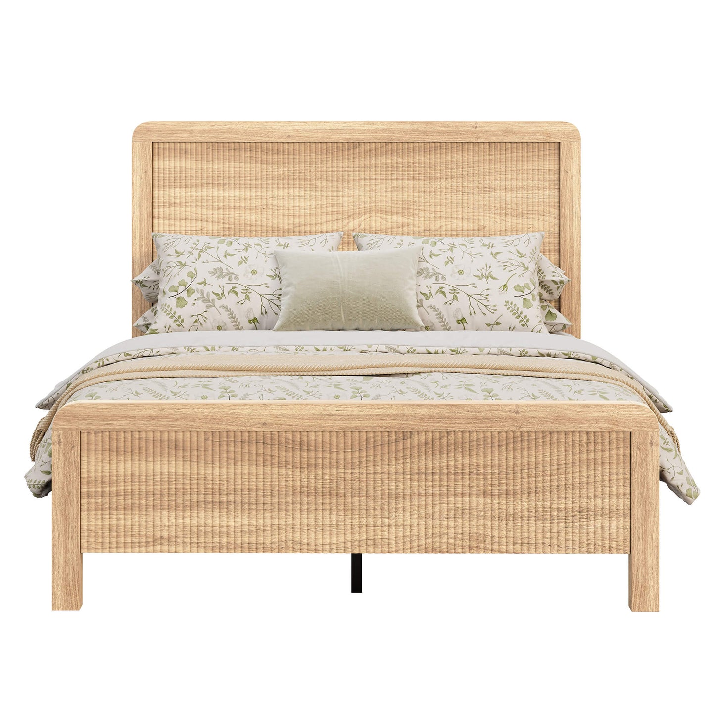 Fluvia Modern Fluted Wood Bed Frame-Natural Oak