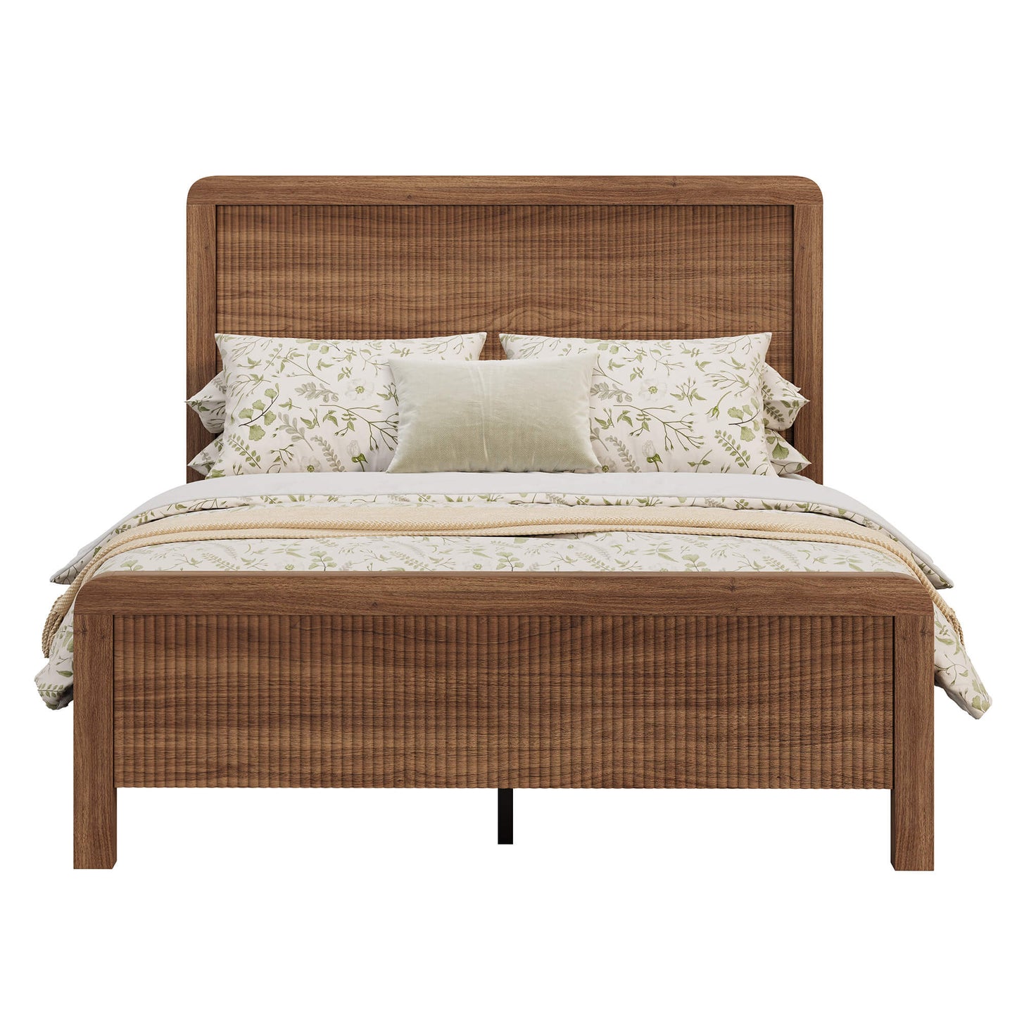 Fluvia Modern Fluted Wood Bed Frame-Walnut
