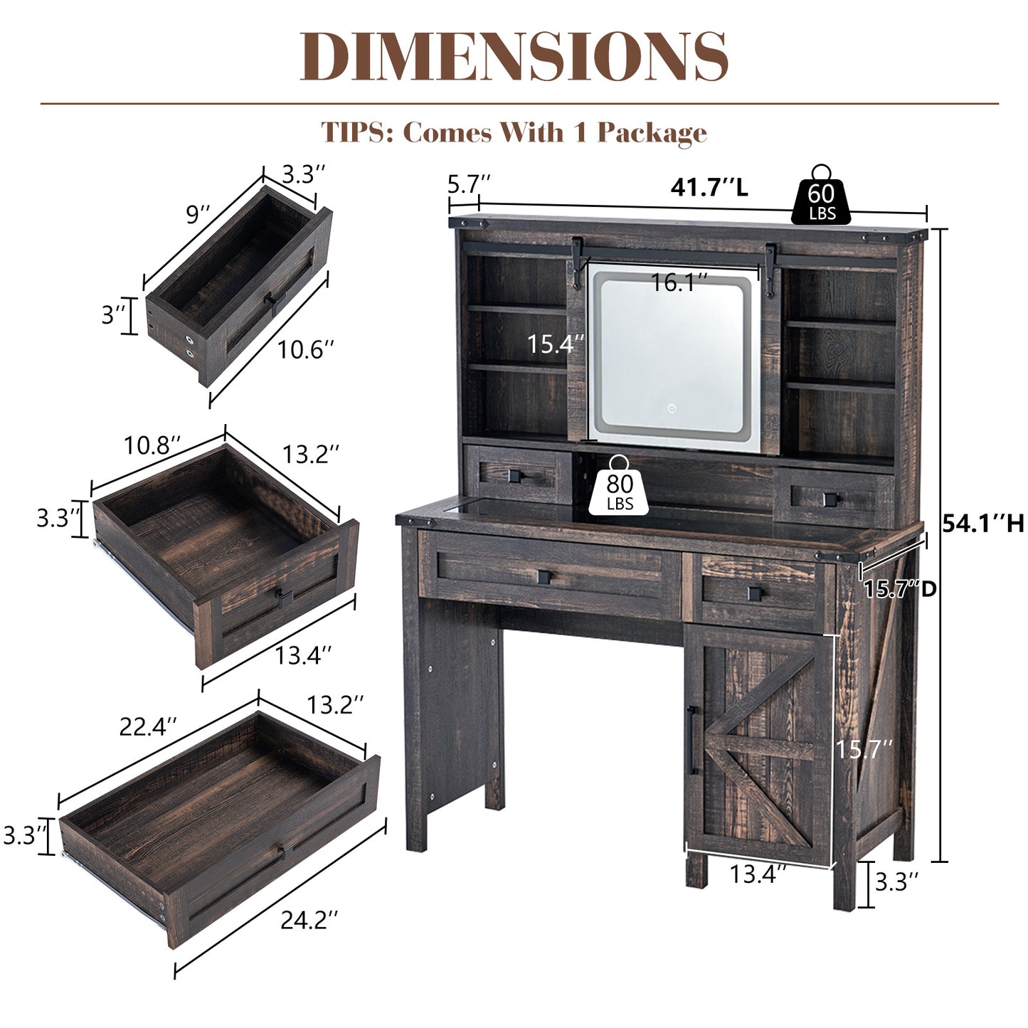 Bourton 42" Makeup Vanity - Black