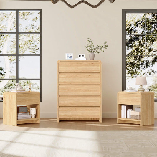 Garyon Modern Bedroom Furniture Set -5+2LightOak