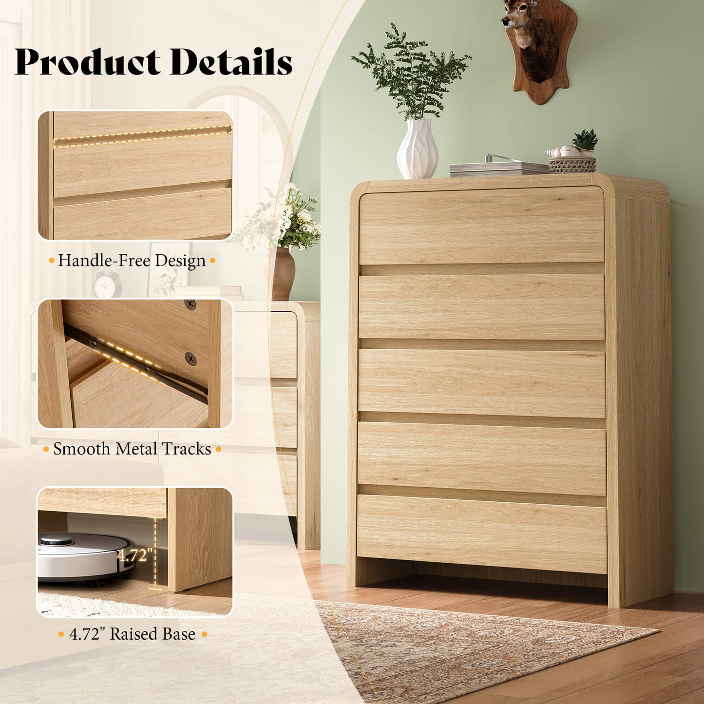 Garyon Modern Bedroom Furniture Set -5+2LightOak