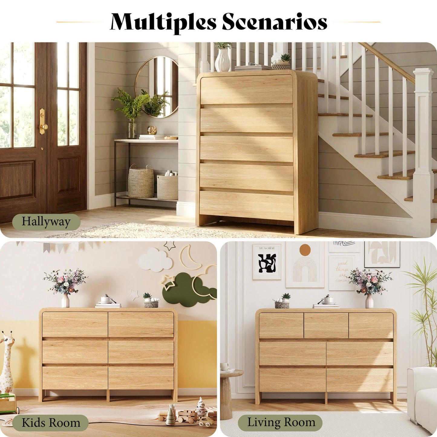 Garyon Modern Bedroom Furniture Set -5+2LightOak