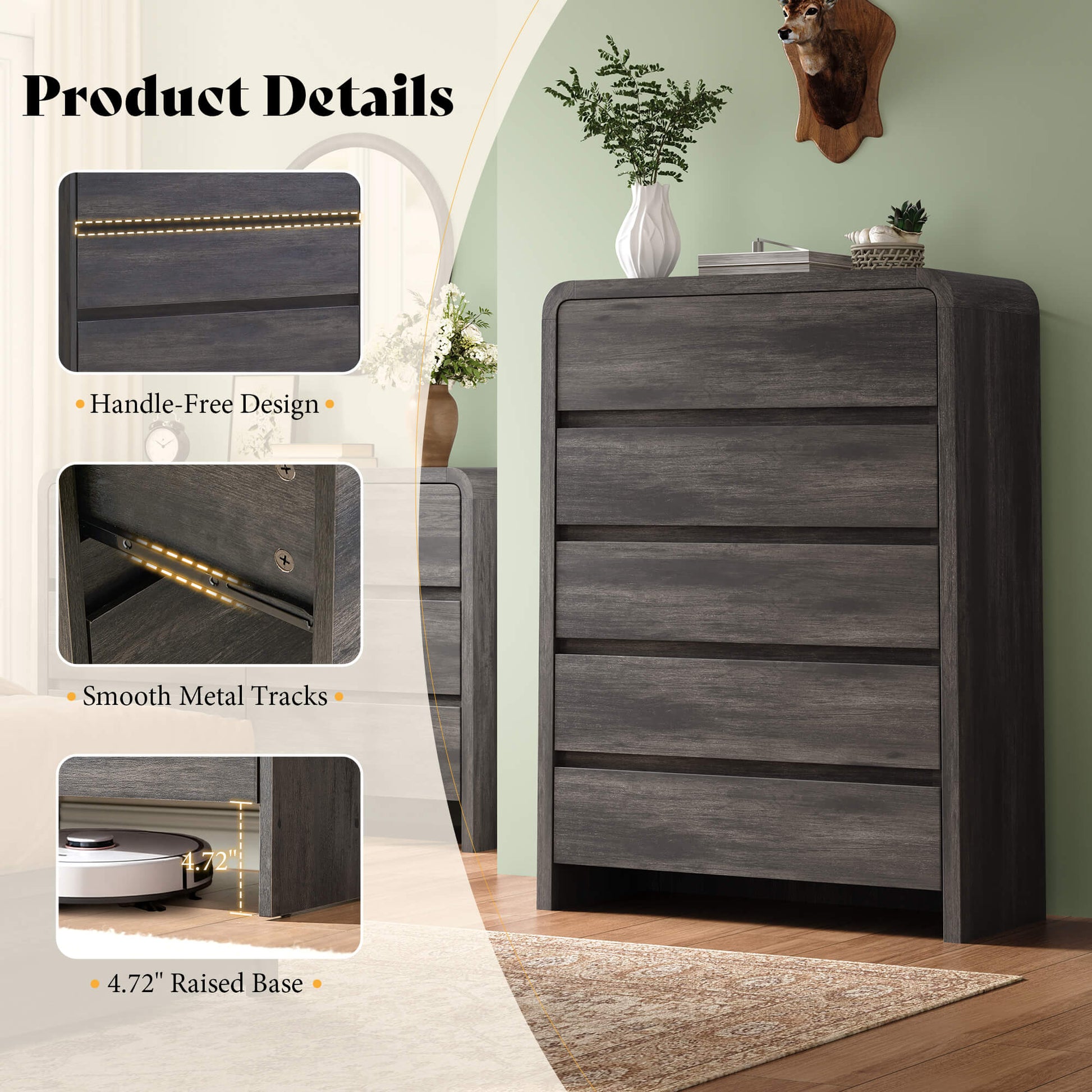 Garyon Modern Bedroom Furniture Set -5+6+2Black