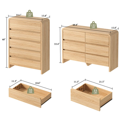 Garyon Modern Bedroom Furniture Set -5+6+2LightOak