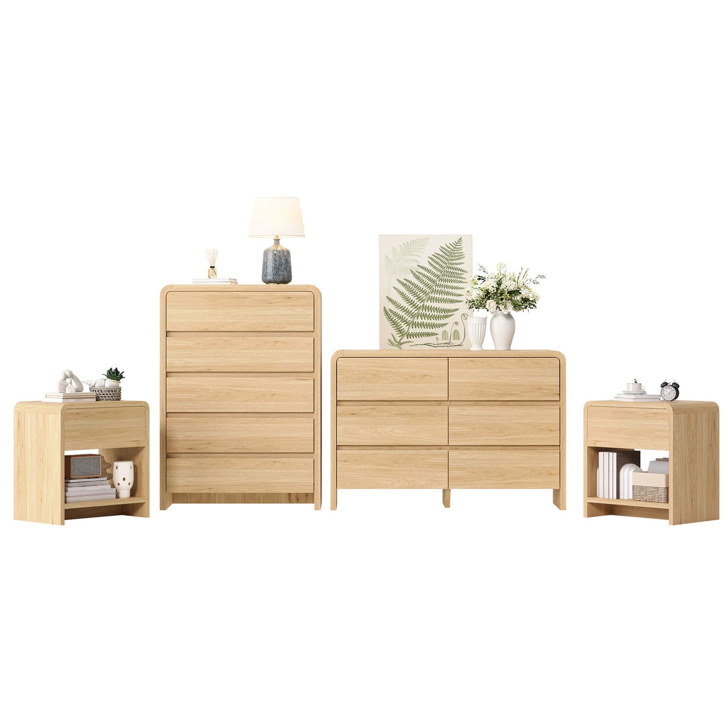 Garyon Modern Bedroom Furniture Set -5+6+2LightOak