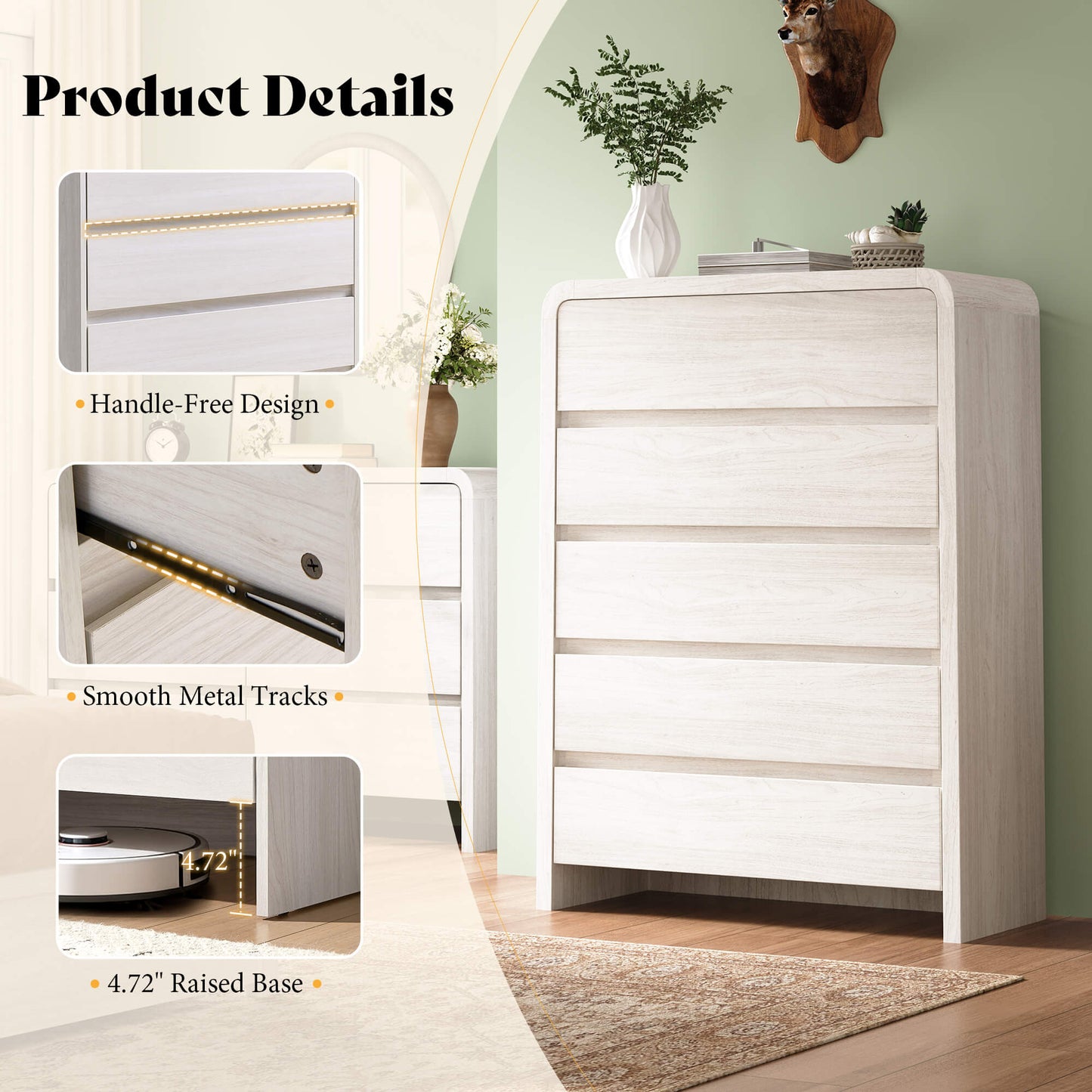 Garyon Modern Bedroom Furniture Set -5+6+2White