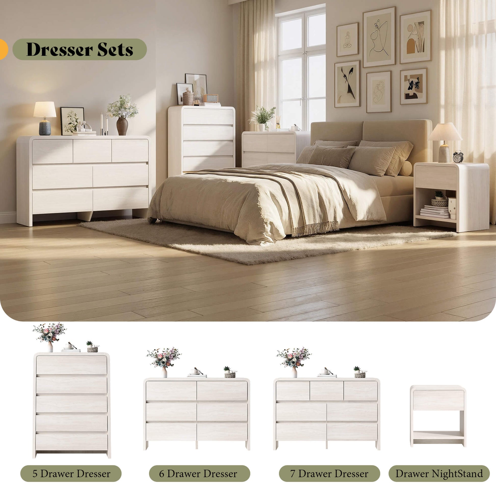 Garyon Modern Bedroom Furniture Set -5+6+7White
