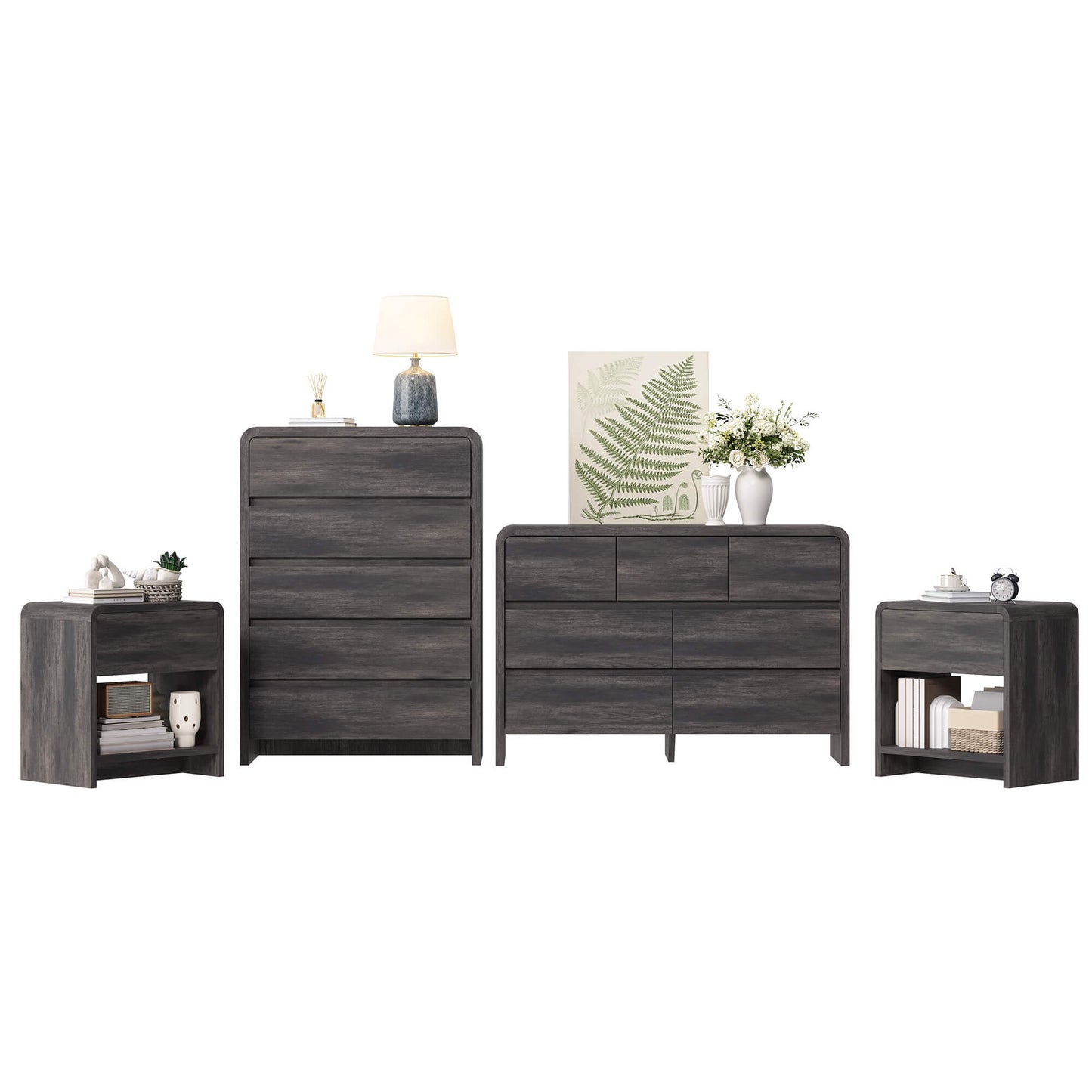 Garyon Modern Bedroom Furniture Set -5+7+2Black