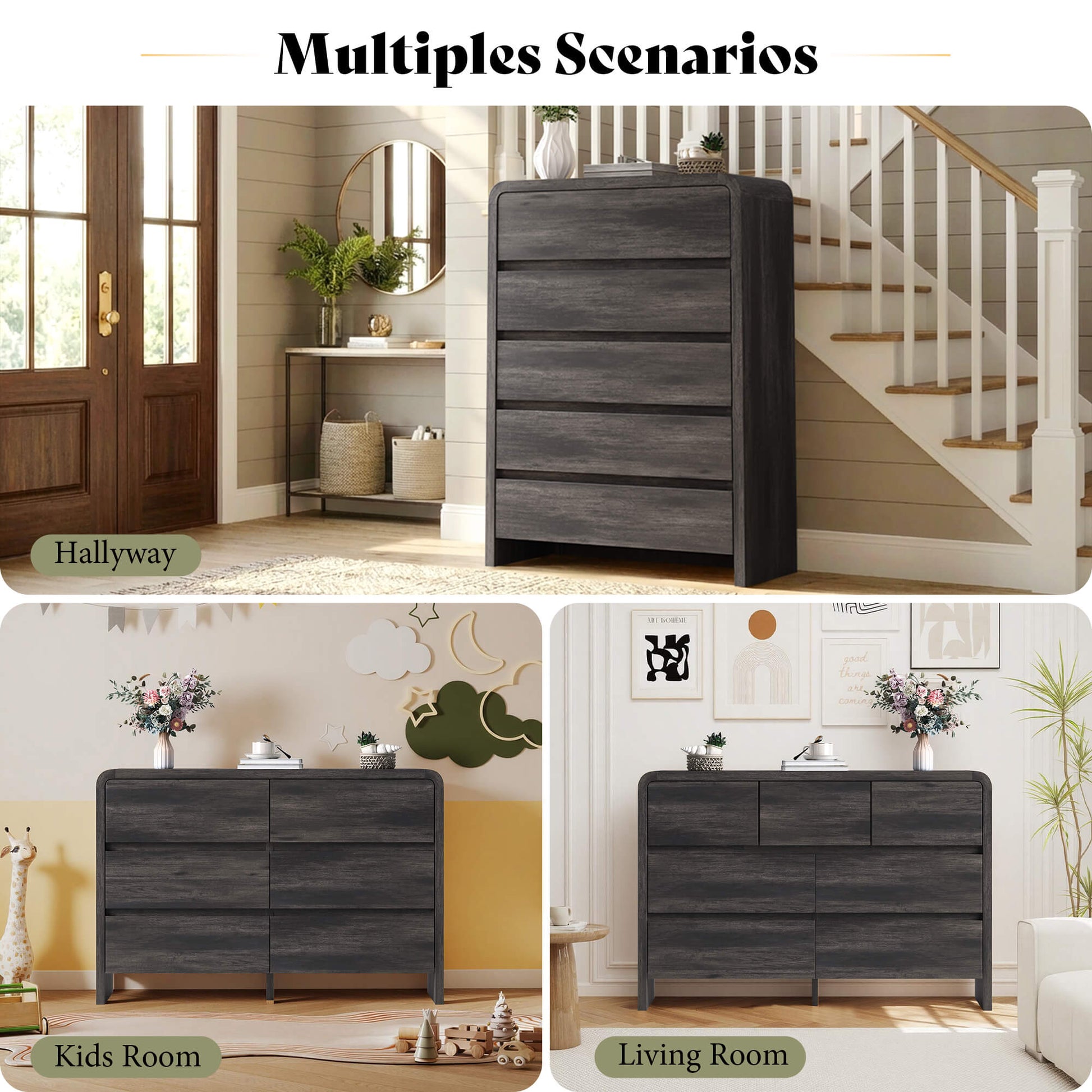 Garyon Modern Bedroom Furniture Set -6+2Black