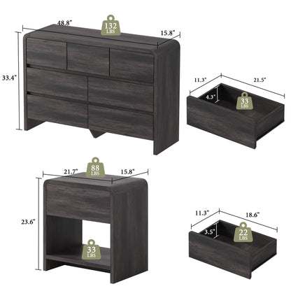 Garyon Modern Bedroom Furniture Set -7+2Black